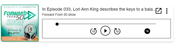 Decorative image: Forward From 50 Podcast featuring Author Lori Ann King